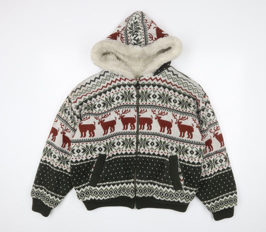 Avenir Domani Men's Multicoloured M Chunky Knit Hooded Jumper