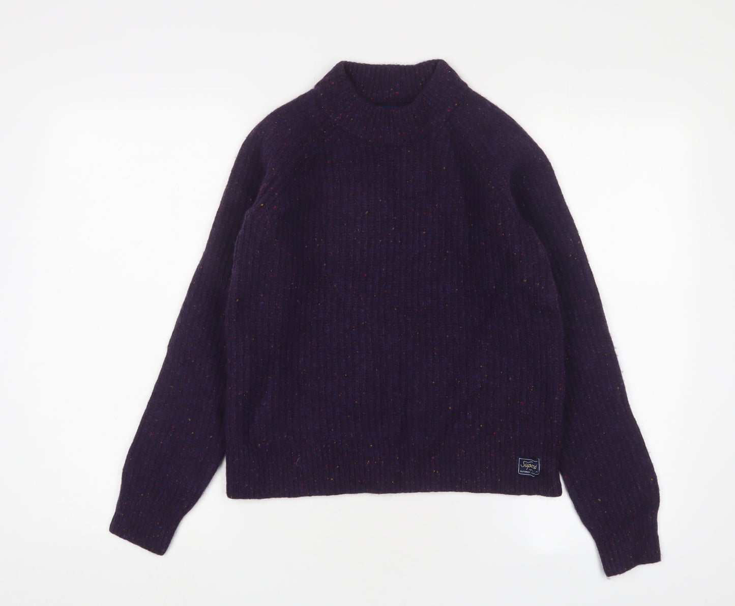 Superdry Women's Purple Wool Blend Chunky-Knit Jumper, Size 10