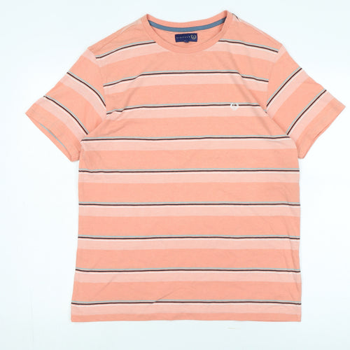 Linen & Thread Men's Orange Striped T-Shirt, Size M