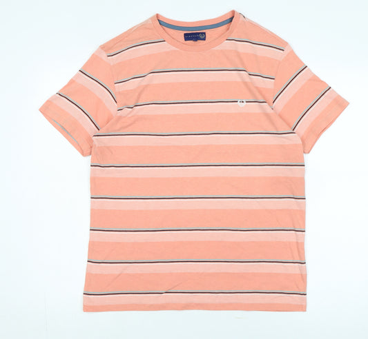 Linen & Thread Men's Orange Striped T-Shirt, Size M