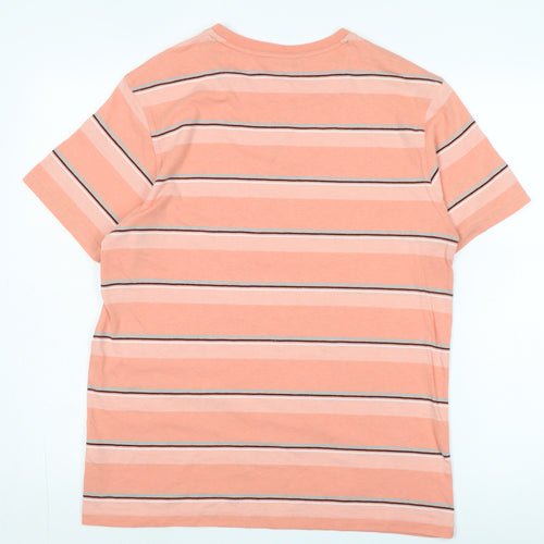 Linen & Thread Men's Orange Striped T-Shirt, Size M