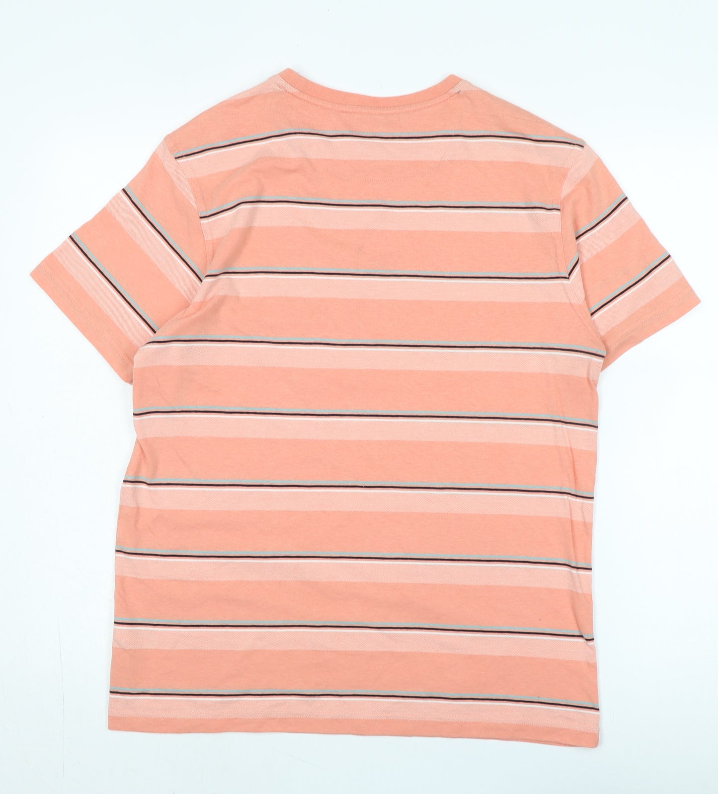 Linen & Thread Men's Orange Striped T-Shirt, Size M