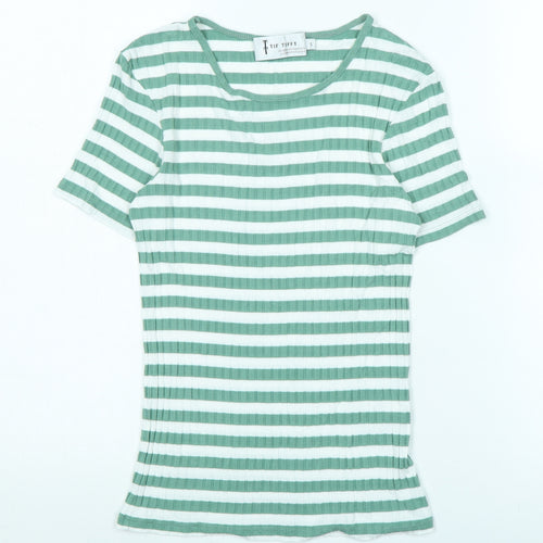 Tif Tiffy Women's Green Striped T-Shirt, Size S