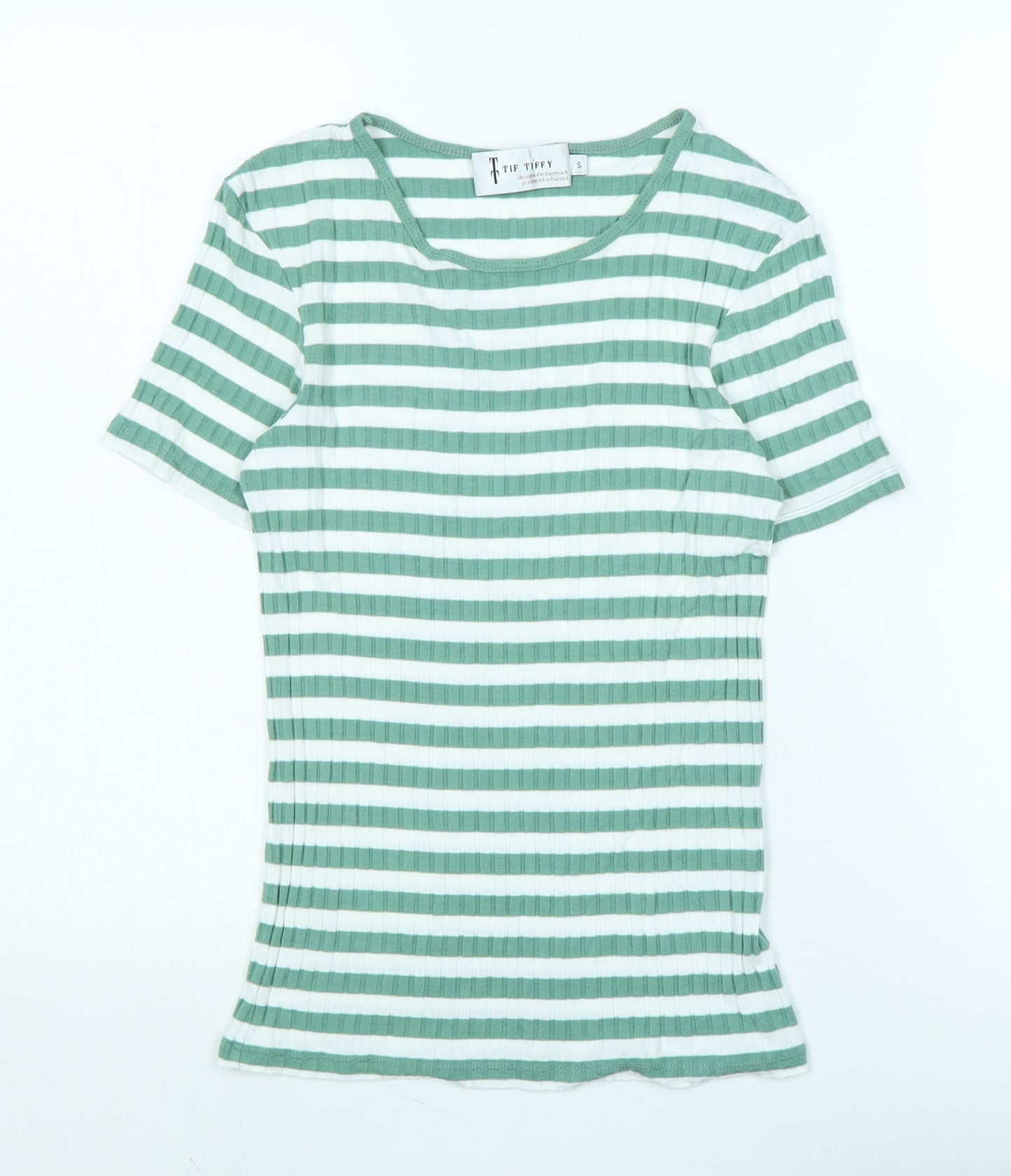 Tif Tiffy Women's Green Striped T-Shirt, Size S