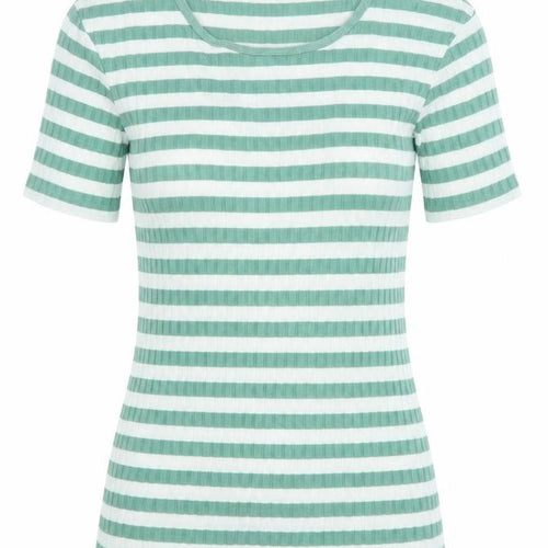 Tif Tiffy Women's Green Striped T-Shirt, Size S