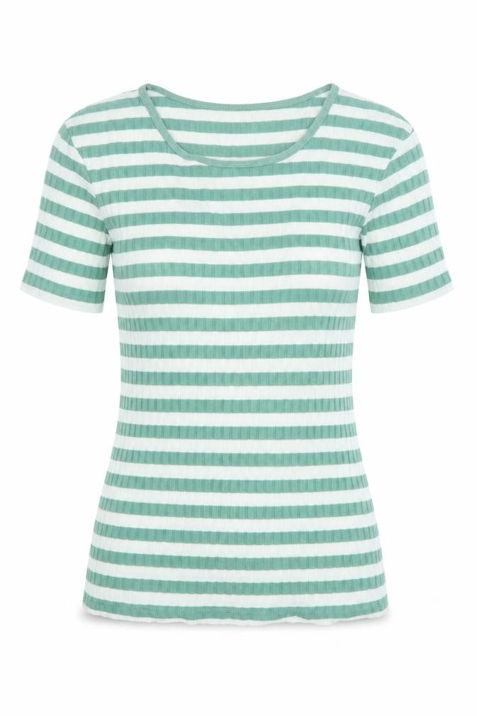 Tif Tiffy Women's Green Striped T-Shirt, Size S