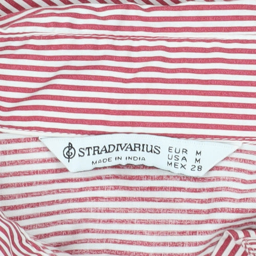 Stradivarius Women's Red Striped Cropped Button-Up Shirt M