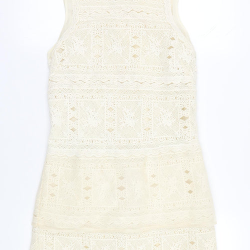 ASOS Women's Ivory Crochet Mini Shift Dress Size 10