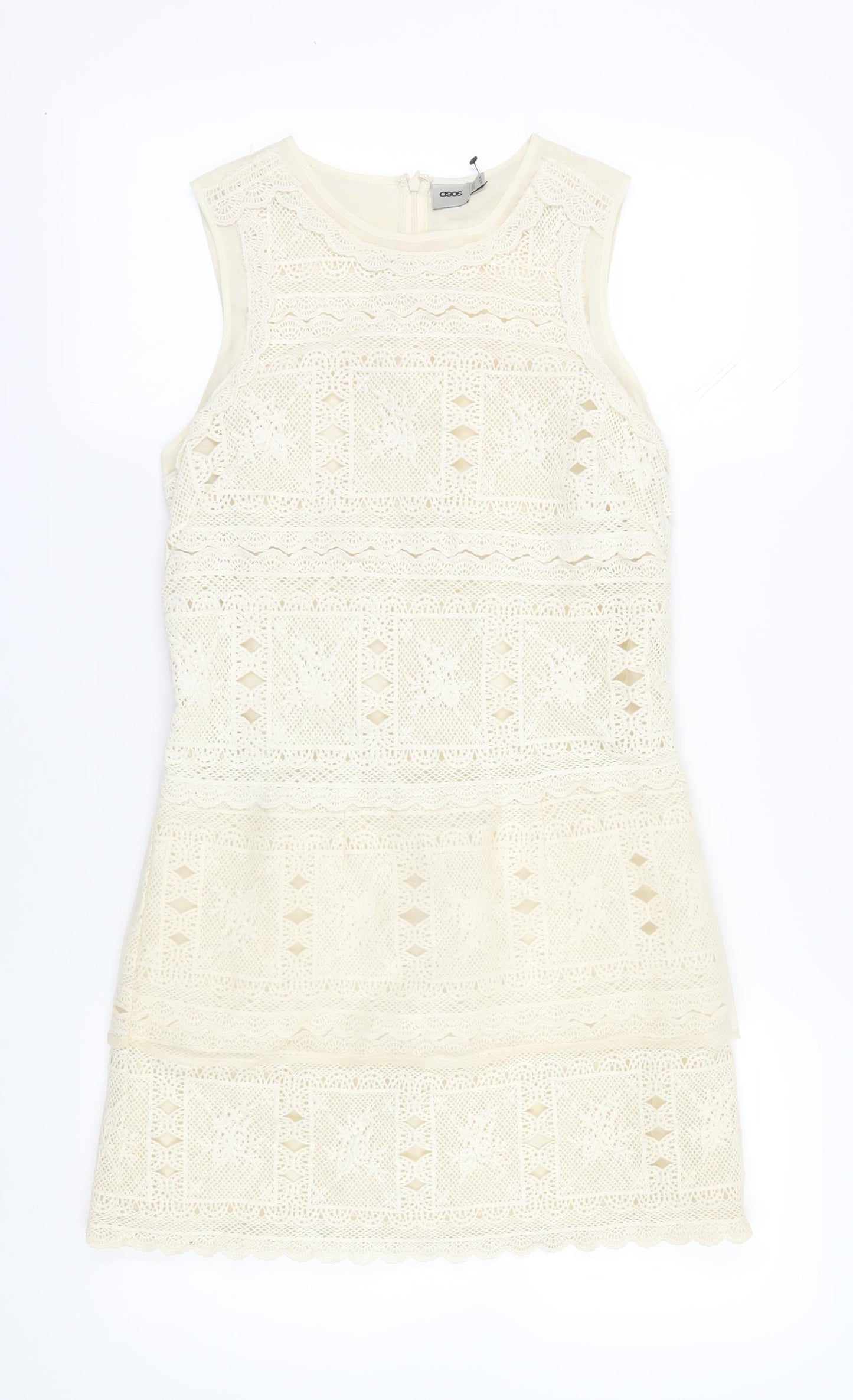 ASOS Women's Ivory Crochet Mini Shift Dress Size 10