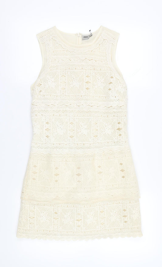 ASOS Women's Ivory Crochet Mini Shift Dress Size 10