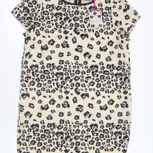 Boohoo Women Beige Animal Print Shift Dress Size 14