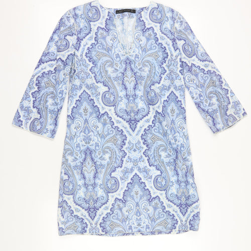 Zara Women Blue Cotton Paisley Shift Dress Size 6