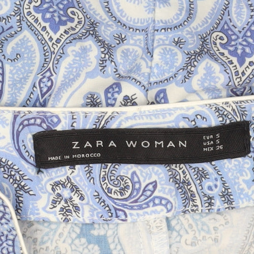 Zara Women Blue Cotton Paisley Shift Dress Size 6