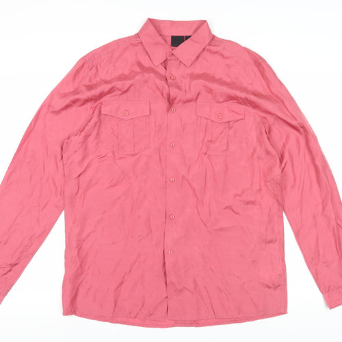 ASOS Women's Pink Silk Button-Up Shirt, Size L