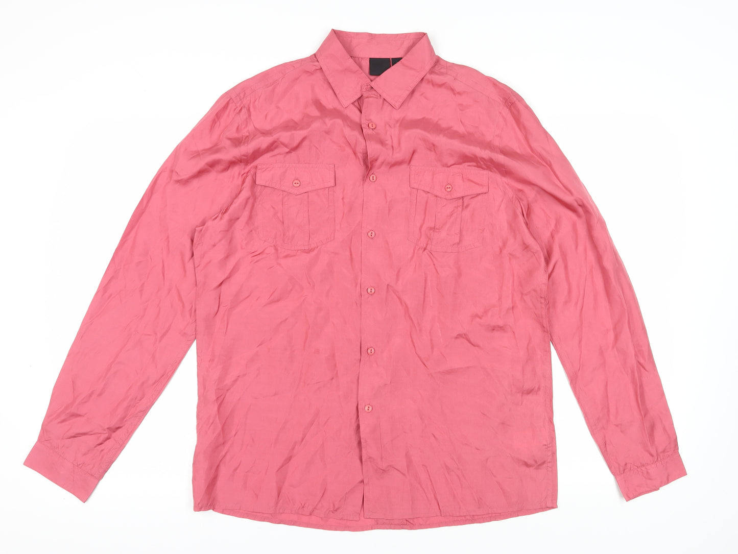 ASOS Women's Pink Silk Button-Up Shirt, Size L