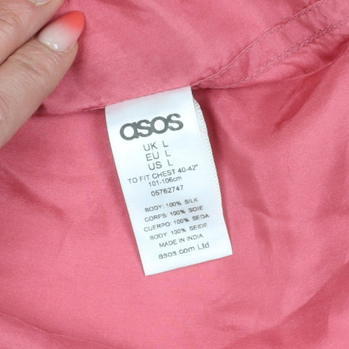 ASOS Women's Pink Silk Button-Up Shirt, Size L