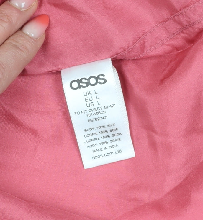 ASOS Women's Pink Silk Button-Up Shirt, Size L