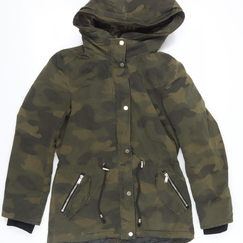 H&M Women's Green Camouflage Parka Jacket Size 6