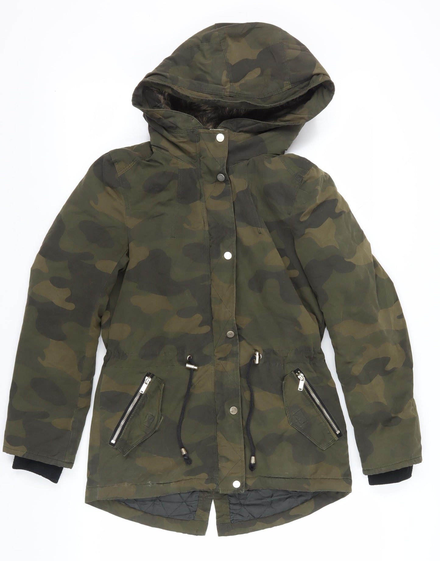 H&M Women's Green Camouflage Parka Jacket Size 6