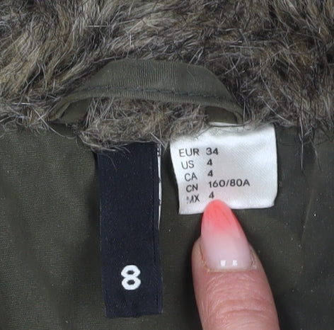 H&M Women's Green Camouflage Parka Jacket Size 6