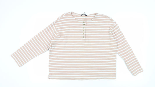 Marks and Spencer Women's Pink Striped Henley T-Shirt