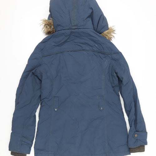Next Women's Blue Parka Jacket with Fur Trim Size 10