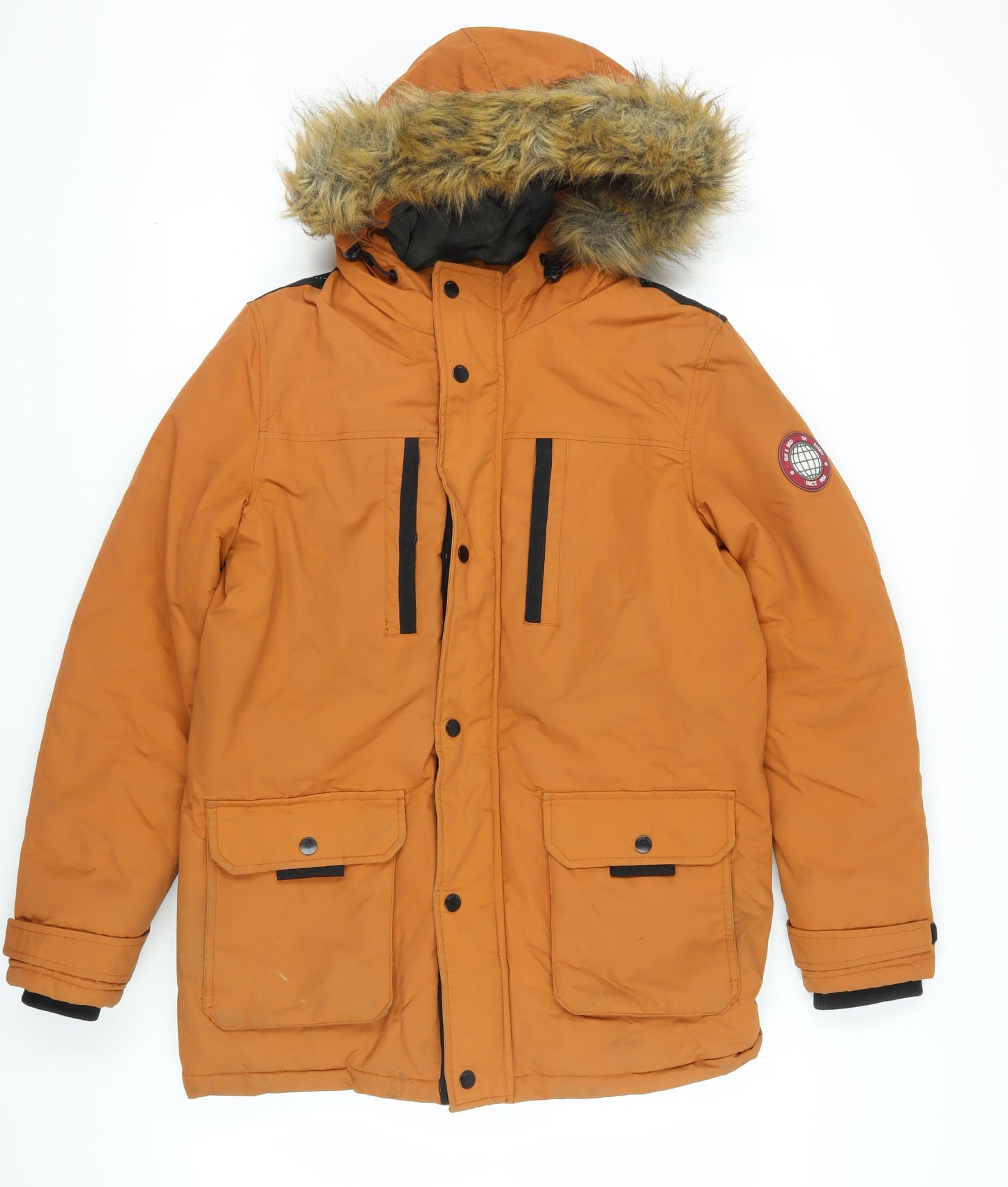 Burton Orange Men's Parka Small Furry Hooded Coat