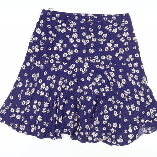 M&Co Women's Blue Floral A-Line Skirt Size 14