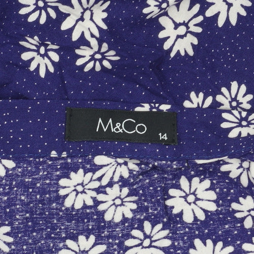 M&Co Women's Blue Floral A-Line Skirt Size 14