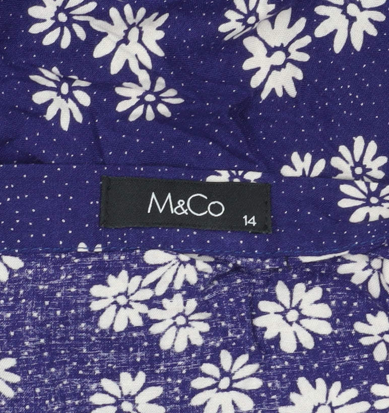 M&Co Women's Blue Floral A-Line Skirt Size 14