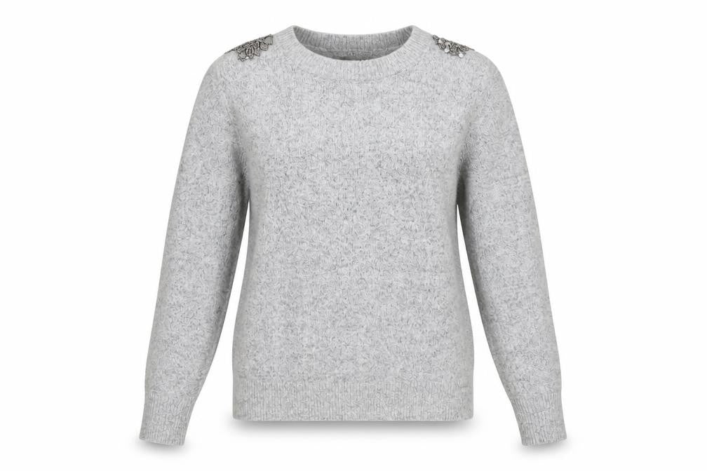 Front view of Oasis Women's Grey jumper, S, Beaded Accents