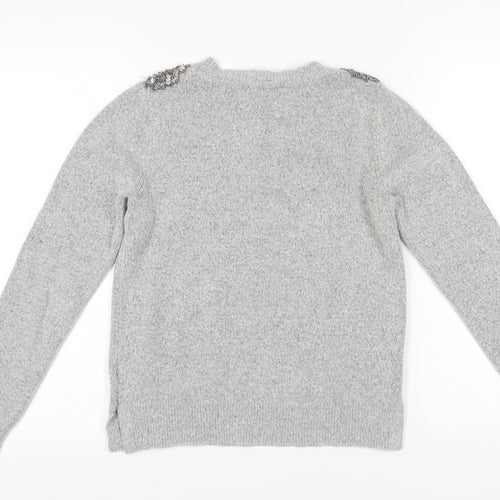 Oasis Women's Grey Pullover Jumper, S, Beaded Accents