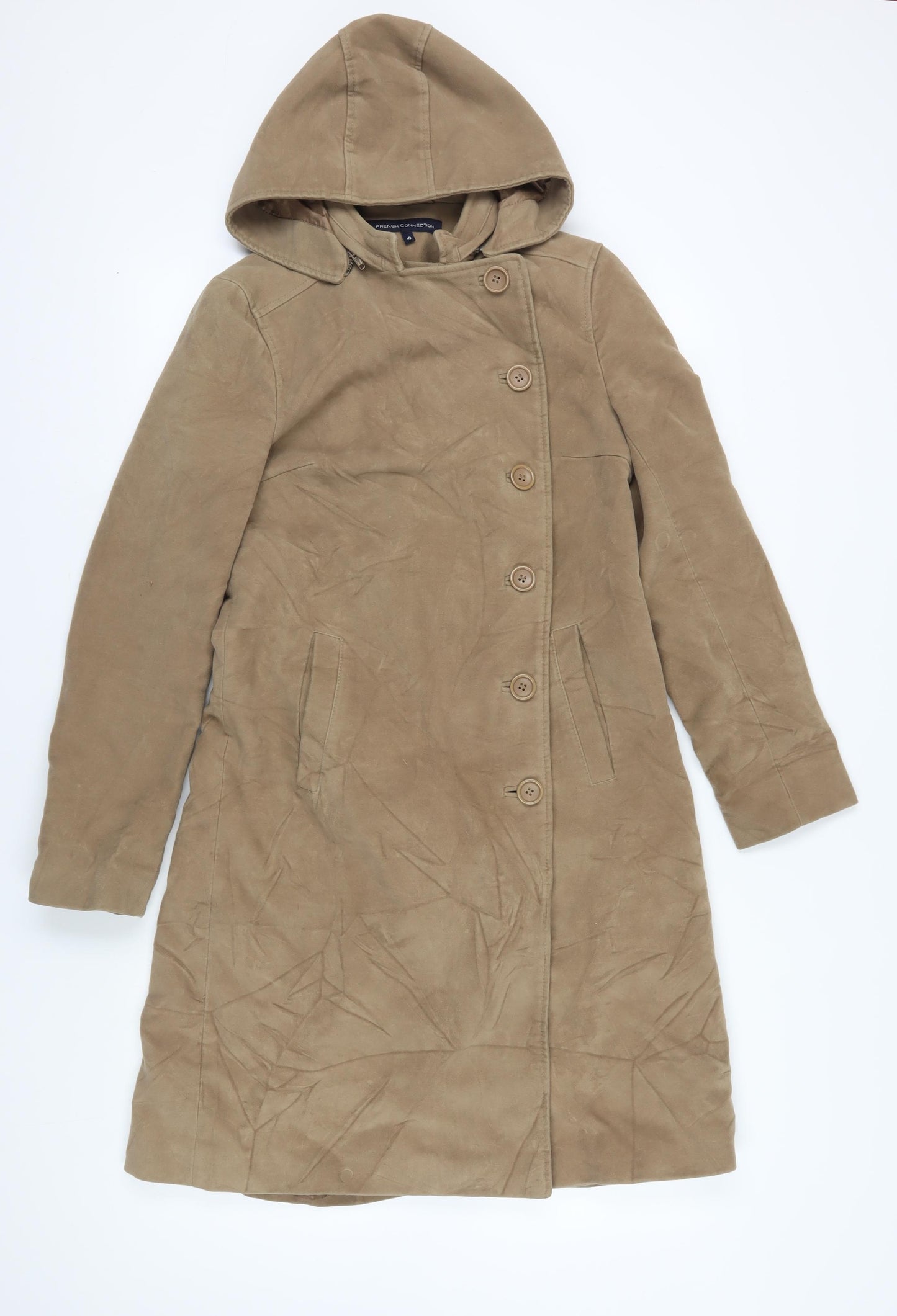 French Connection Women's Brown Hooded Rain Coat Size 10