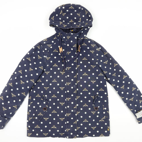 Joules Women's Blue Rain Coat, Size 10, Polka Dot