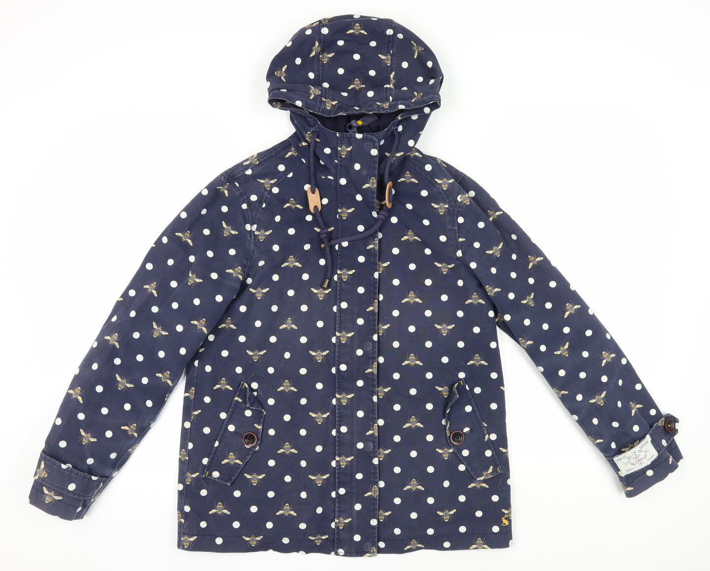 Joules Women's Blue Rain Coat, Size 10, Polka Dot