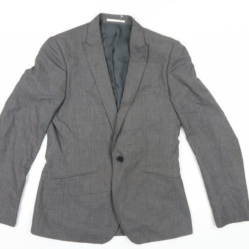 Moss London Men's Grey Blazer, Size 38, Long Fit
