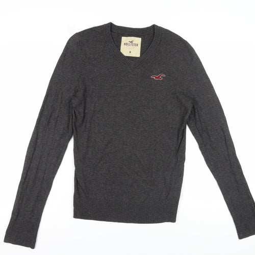 Hollister Men's Grey V-Neck Pullover Jumper M