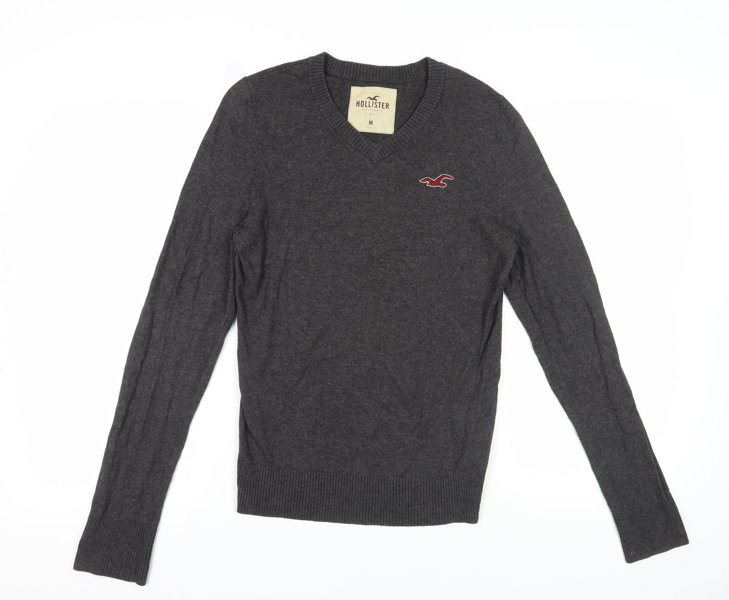 Hollister Men's Grey V-Neck Pullover Jumper M