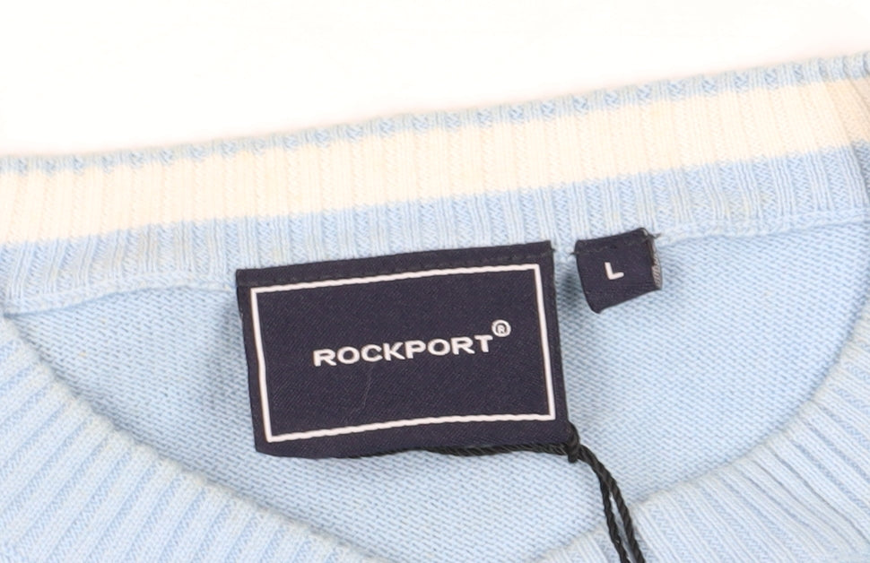 Rockport Men's Blue Cotton Pullover Jumper Size L