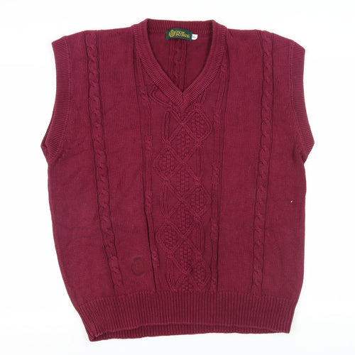 Oscar Jacobson Men's Red XL Cable-Knit Cotton Vest