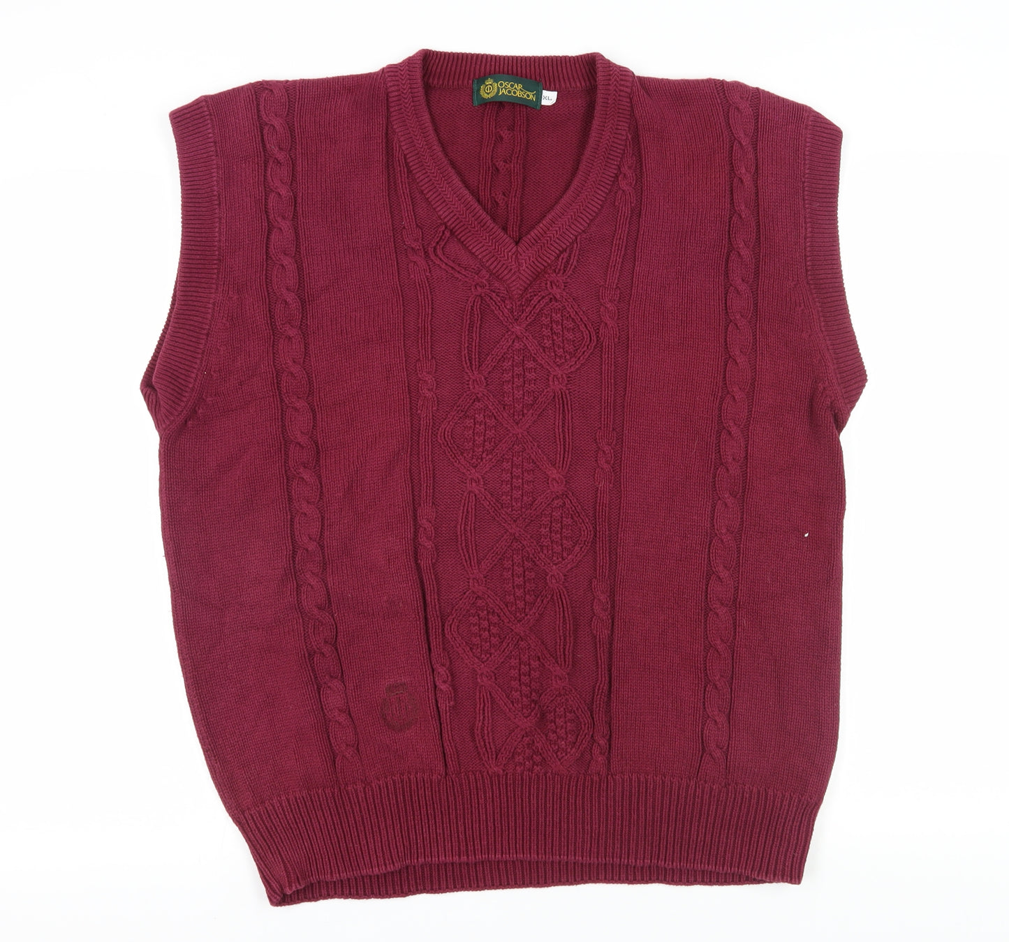 Oscar Jacobson Men's Red XL Cable-Knit Cotton Vest