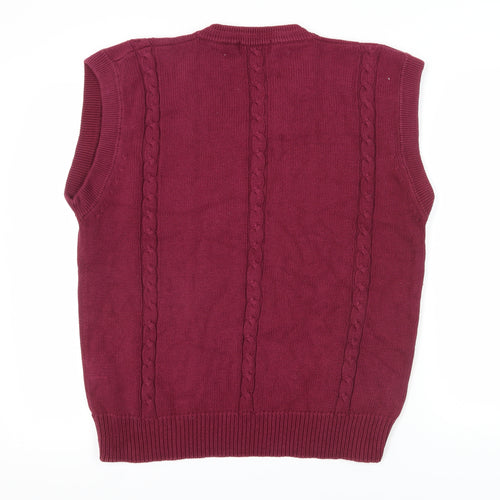 Oscar Jacobson Men's Red XL Cable-Knit Cotton Vest