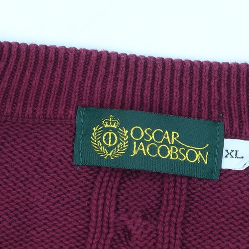Oscar Jacobson Men's Red XL Cable-Knit Cotton Vest