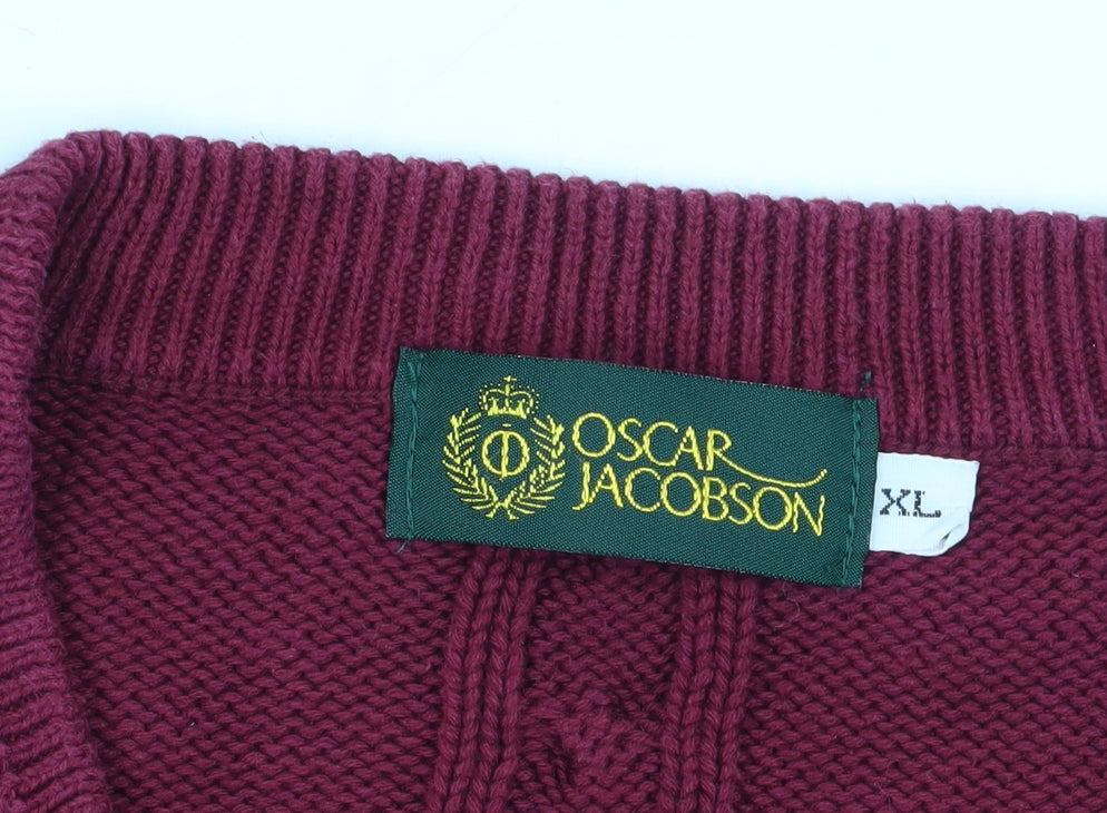 Oscar Jacobson Men's Red XL Cable-Knit Cotton Vest