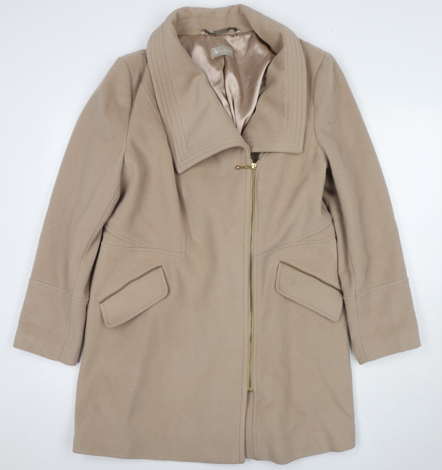 Planet Women's Beige Wool Coat Size 18 Mid-Length Casual