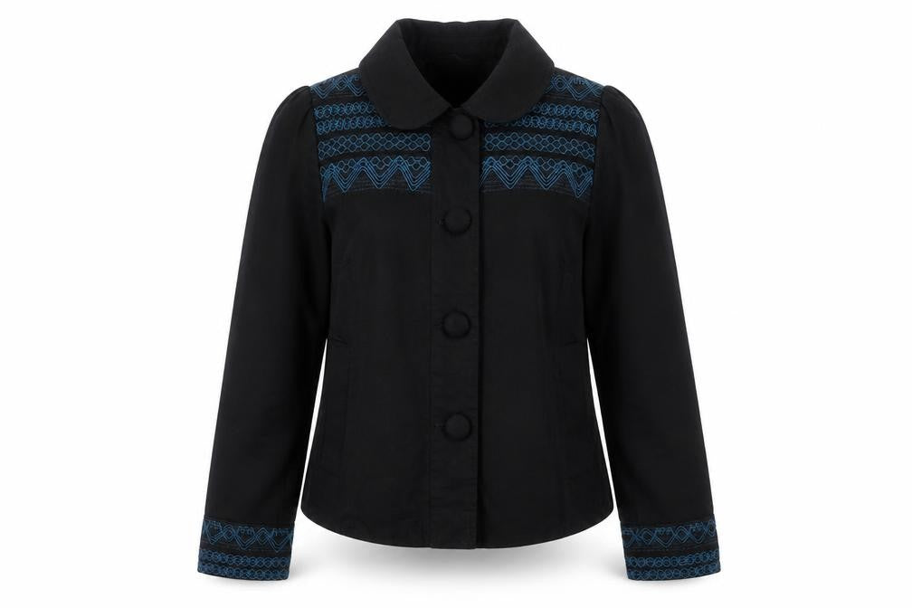 Front view of Red Herring Women's Black Embroidered Jacket, size 10