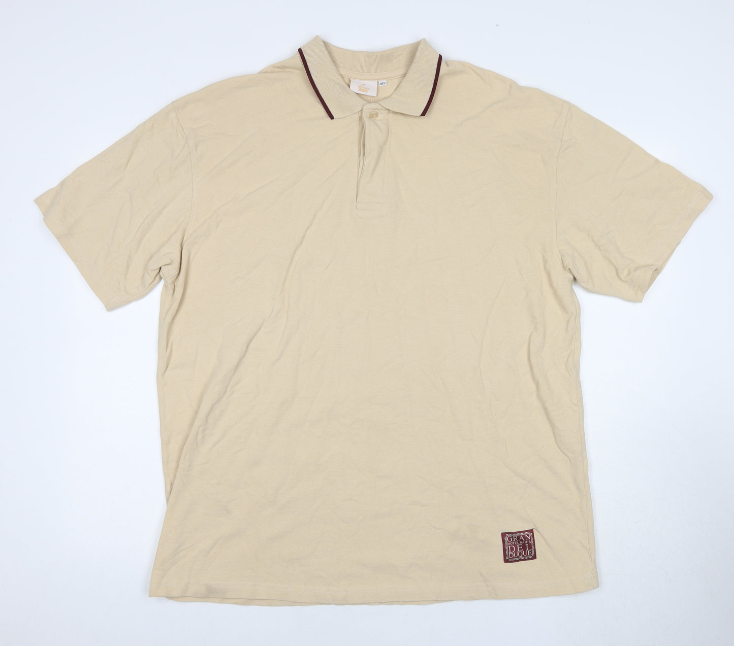 Grand De Luxe Men's Beige Polo - XXL, Short Sleeve, Cotton