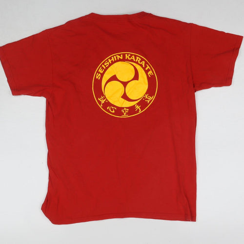 Gildan Boys Red Karate T-Shirt - Size L, Heavyweight Cotton