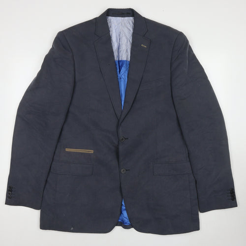 Hugo James Men's Blue Wool Blazer 44L Notch Lapel