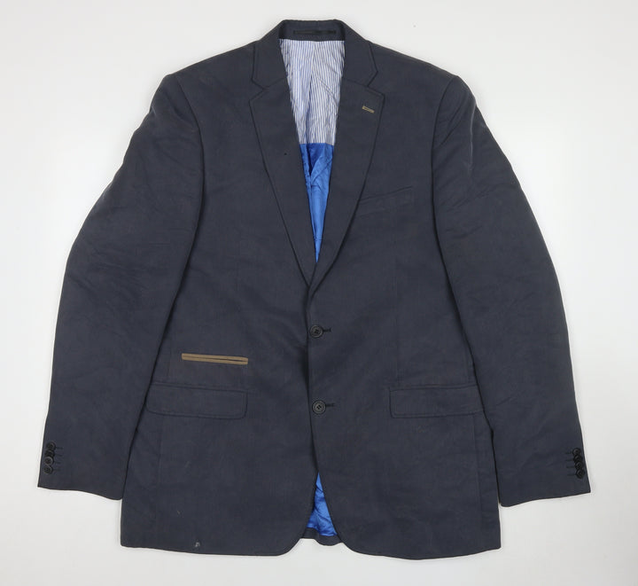 Hugo James Men's Blue Wool Blazer 44L Notch Lapel